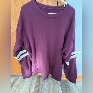 Athletic Apparel XL crew fleece sweatshirt, burgundy w/white stripe on sleeves